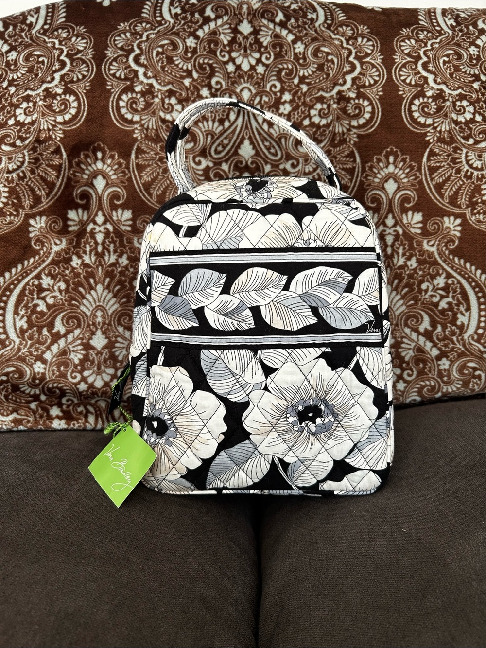 Vera Bradley Lunch Bunch Bag Camelia Black White Quilted Floral Retired Pattern
